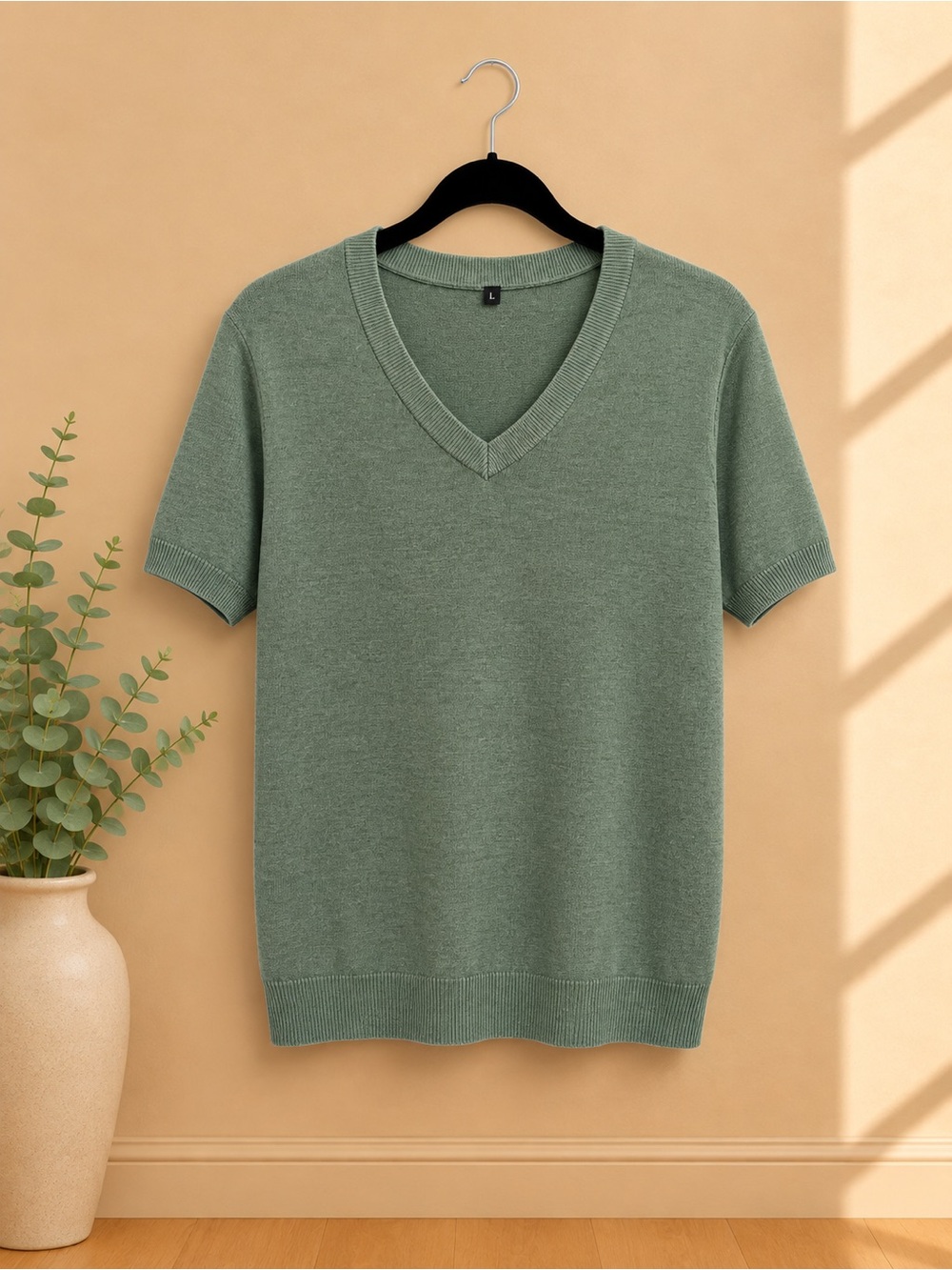 Men's Short Sleeve V-Neck Sweater - Sage Green